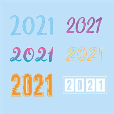 set icons different font of numbers 2021 vector illustrationのイラスト素材