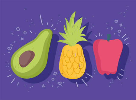 food fresh vegetable and fruit pepper avocado and pumpkin vector illustrationのイラスト素材