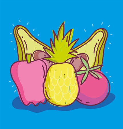food with fresh harvest tomato pepper pineapple and avocado vector illustrationのイラスト素材