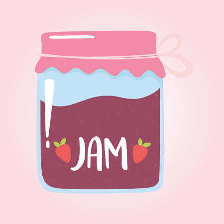 jar with jam strawberry, grocery purchases vector illustration vector illustrationのイラスト素材