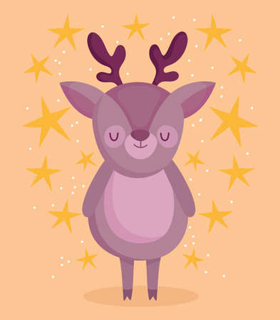 happy new year 2021, cute little reindeer with golden stars vector illustrationのイラスト素材