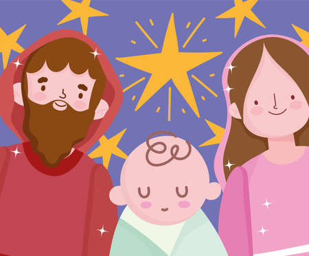 nativity, manger cute holy family together cartoon vector illustrationのイラスト素材