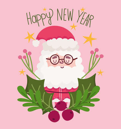 happy new year 2021, cute santa with floral decoration card vector illustrationのイラスト素材