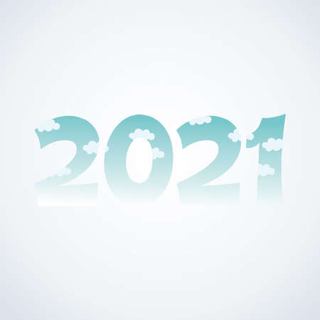 2021 new year, number with clouds background and blur design vector illustration