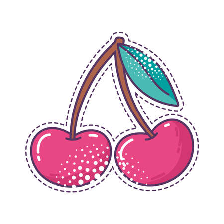 cherry fruits pop art element sticker icon isolated design vector illustrationのイラスト素材