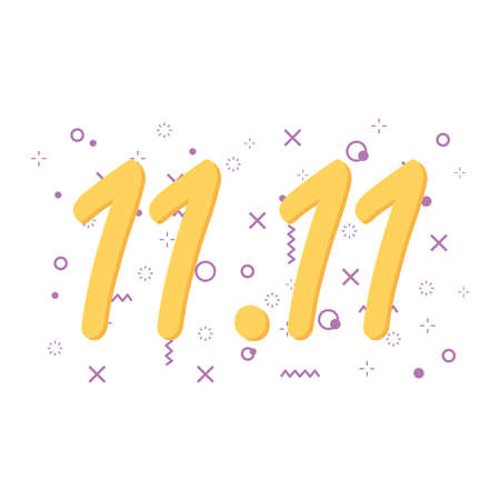 11 11 shopping day, golden numbers over memphis background vector illustration