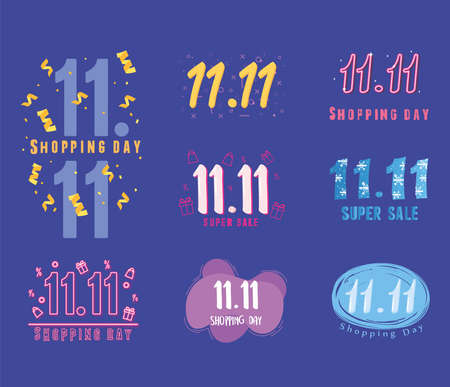 11 11 shopping day, set of promotion elements banner vector illustrationのイラスト素材