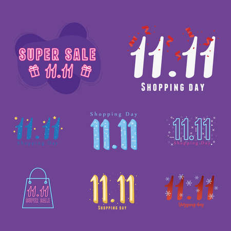 11 11 shopping day, collection sale labels, badges, promotion sale vector illustration