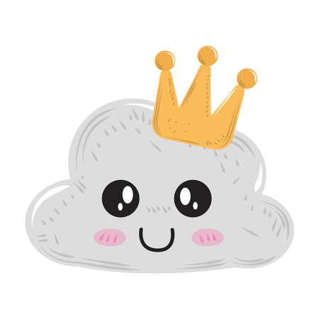 cute kawaii cloud with crown decoration vector illustrationのイラスト素材