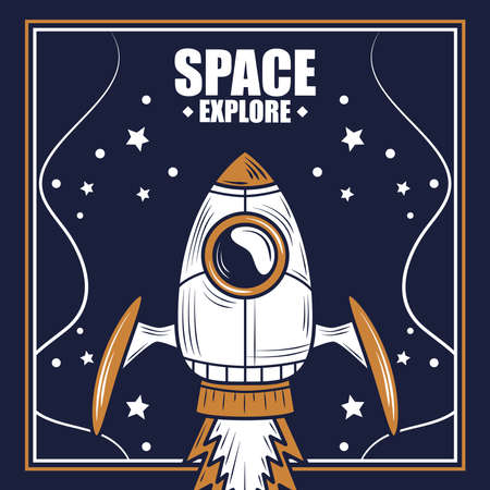 space spacecraft launch exploration starry background badge vector illustrationのイラスト素材