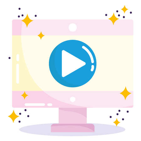 social media, computer screen video button in cartoon style vector illustrationのイラスト素材