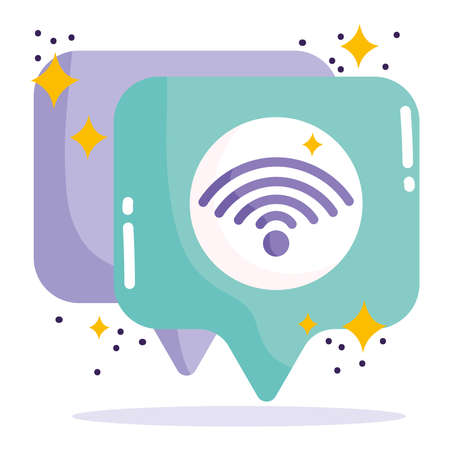 social media, internet wifi mesasge bubbles in cartoon style vector illustrationのイラスト素材