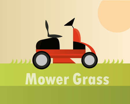 lawn mower machine equipment gardening card vector illustrationのイラスト素材