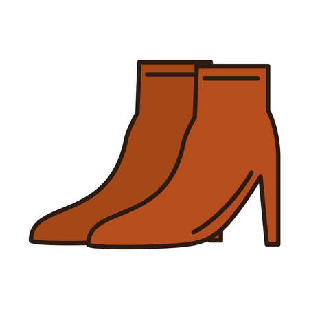 female boots trendy accessory clothes vector illustration line and fill iconのイラスト素材