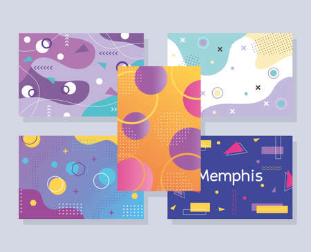 memphis style abstract creative templates banner set, geometric design vector illustrationのイラスト素材