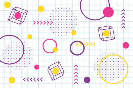 vintage memphis seamless pattern 80s 90s style abstract grid background vector illustrationのイラスト素材