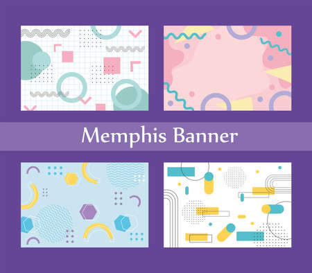 memphis style banner design collection of templates with geometric shapes vector illustrationのイラスト素材