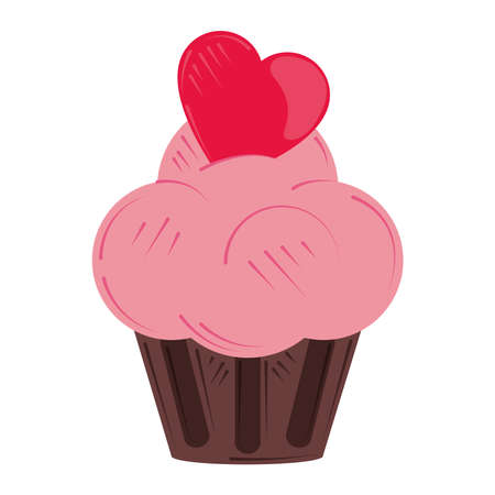 valentines day, sweet cupcake with heart romantic design vector illustration
