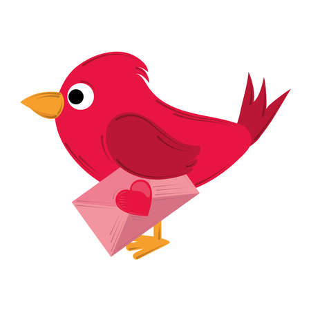 valentines day, red bird with envelope romantic design vector illustrationのイラスト素材