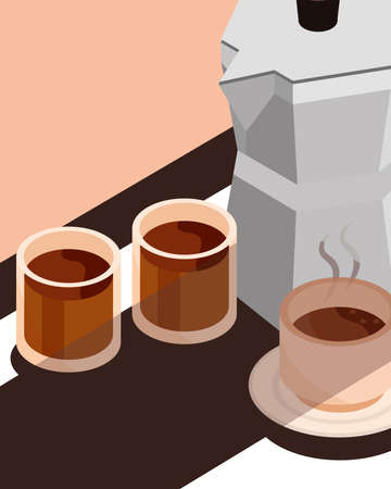 french press and coffee cups brewing isometric icon design vector illustrationのイラスト素材