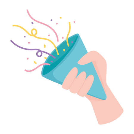 happy birthday, hand with horn confetti celebration party cartoon vector illustrationのイラスト素材