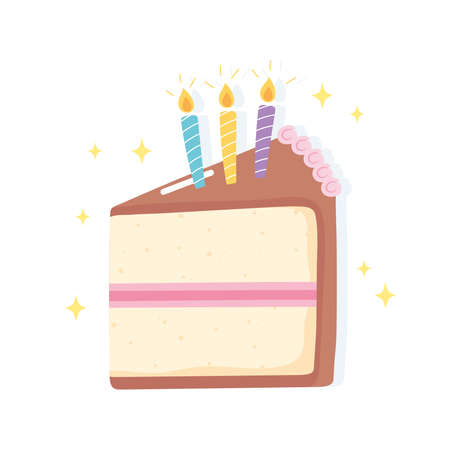 happy birthday, slice cake with candles celebration party cartoon vector illustration