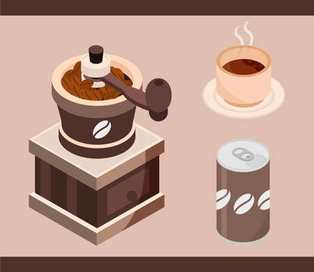 coffee can, cup, roasting machine brewing isometric vector illustrationのイラスト素材