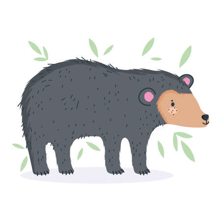 little bear animal safari cartoon with leaves vector illustration