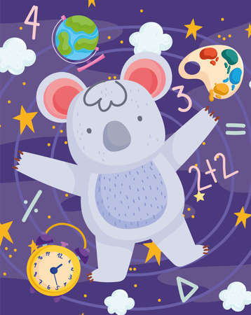 back to school, cute koala clock map educational cartoon vector illustrationのイラスト素材