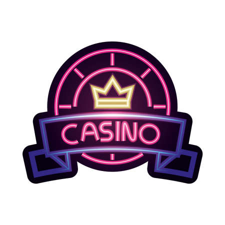 casino, chip with crown gambling glowing neon sign vector illustrationのイラスト素材