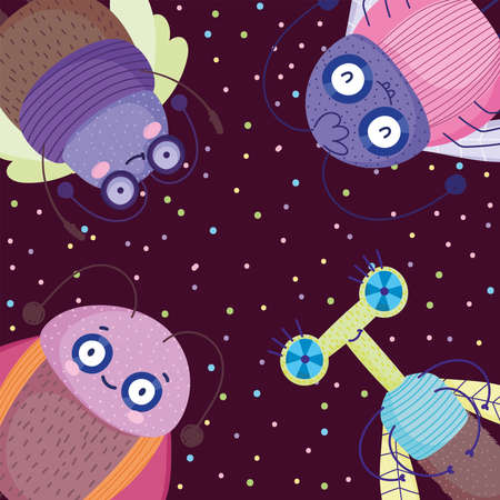 funny different insects animal on dotted background vector illustrationのイラスト素材
