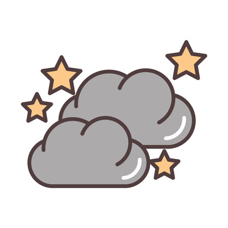 weather night clouds and stars sky vector illustration line and fill styleのイラスト素材
