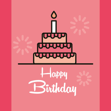 happy birthday handwritten text and cake with candle card vector illustration