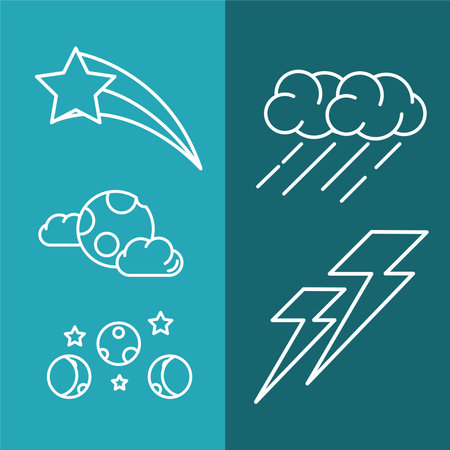 weather stickers icons shooting star cloud thunder moon night vector illustration line styleのイラスト素材