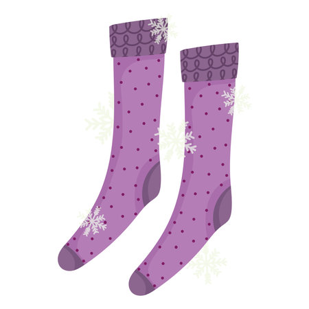 winter purple socks with dots and snowflakes warm clothes vector illustrationのイラスト素材