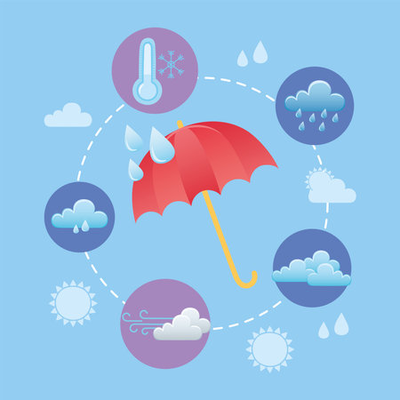 winter weather cold umbrella clouds wind and drops rain vector illustrationのイラスト素材