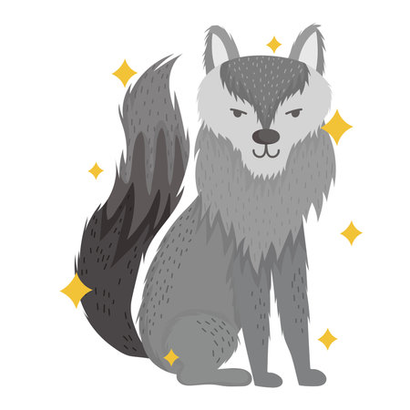 cute wolf animal with stars in cartoon design vector illustrationのイラスト素材
