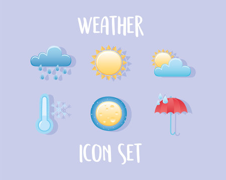 weather icons set cloud rain sun cold umbrella night moon vector illustrationのイラスト素材