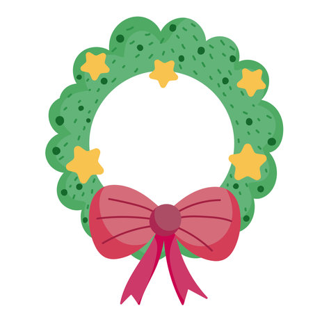 merry christmas, wreath with star and balls celebration icon isolation vector illustrationのイラスト素材
