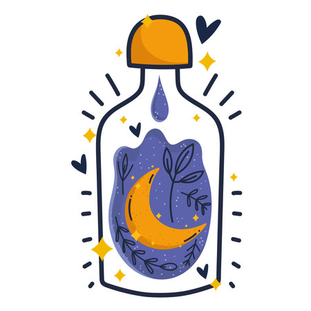 magic crystal bottle with moon dream fantasy element vector illustrationのイラスト素材