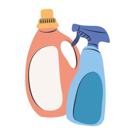 cleaning, detergent bottle and spray supplies tools equipment vector illustrationのイラスト素材
