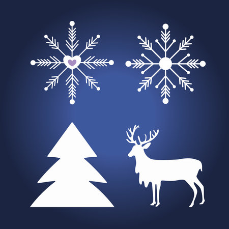 happy new year 2021 icons reindeers and fireworks in white silhouette vector illustrationのイラスト素材