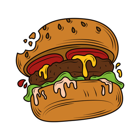 bitten burger fast food, junk food icon isolated design vector illustrationのイラスト素材