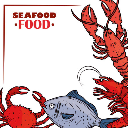seafood fish shrimp lobster and crab menu gourmet fresh vector illustration posterのイラスト素材