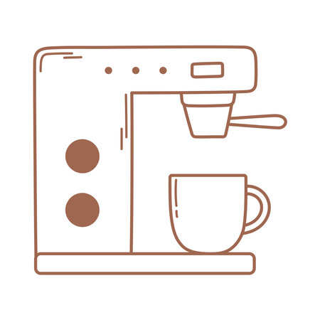 coffee cup and machine brewing, icon in brown line vector illustrationのイラスト素材