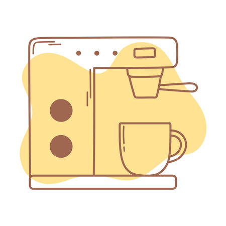 coffee cup and machine brewing, icon line and fill vector illustrationのイラスト素材