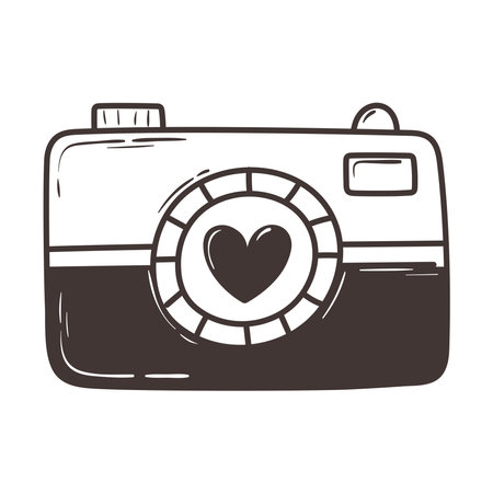 photo camera love romantic heart doodle icon design vector illustrationのイラスト素材