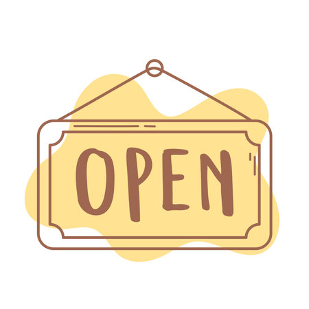 hanging open sigboard for door market or store icon line and fill vector illustrationのイラスト素材