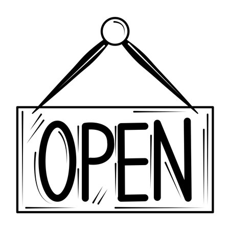 restaurant open board hanging in line style vector illustrationのイラスト素材
