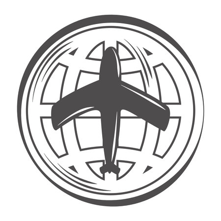 world map planet and airplane in silhouette icon vector illustrationのイラスト素材